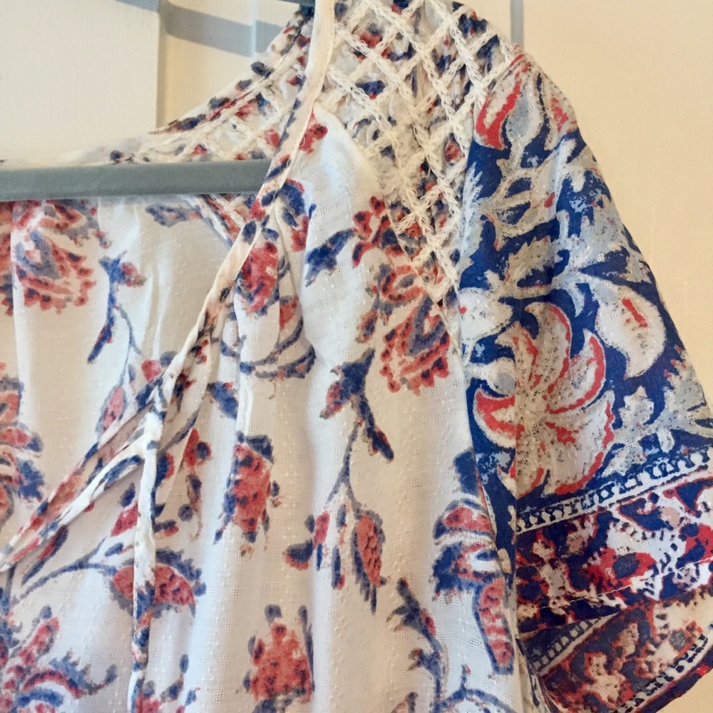 Lucky Brand Boho Floral Peasant Blouse - Large - Picture 2 of 5